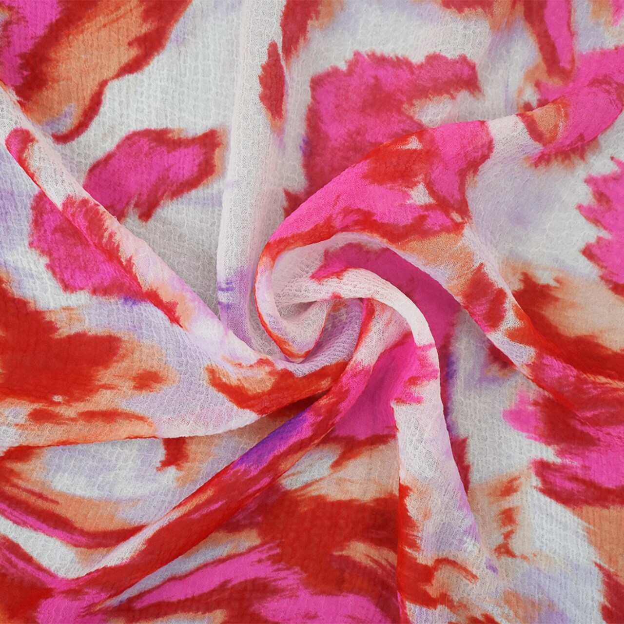 Red-White-Multi Abstract Printed Poly Crinkled Yoryu Chiffon Fabric By the Yard